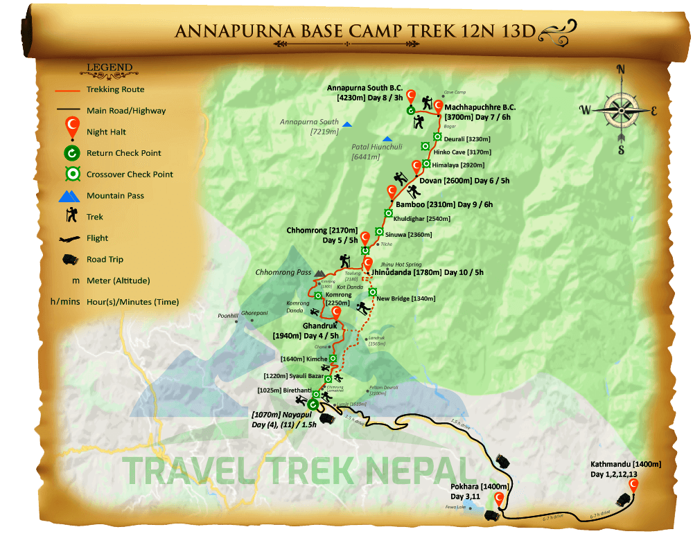 Annapurna Base Camp (ABC) Trek 12N 13D map