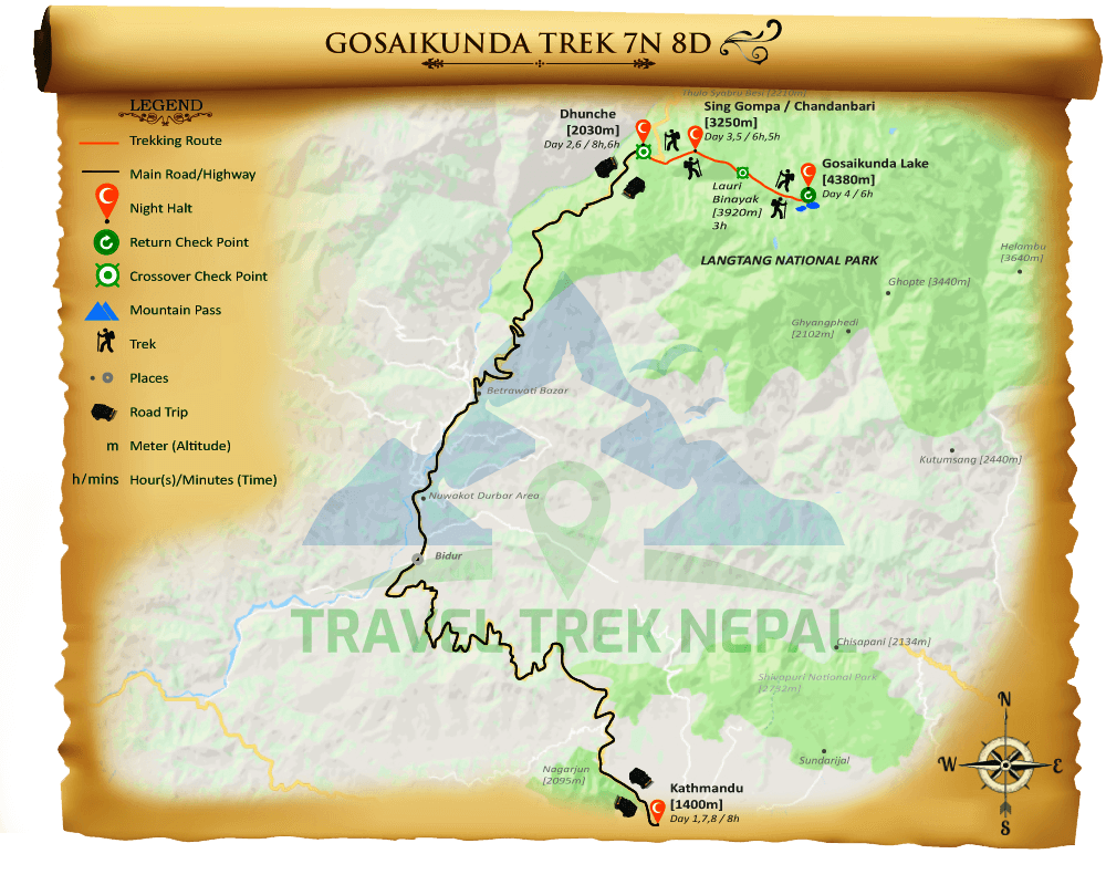 Gosaikunda Trek 7N 8D map
