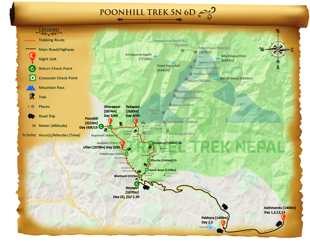 Poonhill Trek 5N 6D map